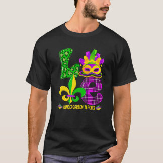 Camiseta Love Mardi Gras Kindergarten Teacher Costume Leopa