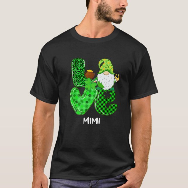 Camiseta Love Mimi Gnome Shamrock Patrick's Day Matching Fa (Anverso)