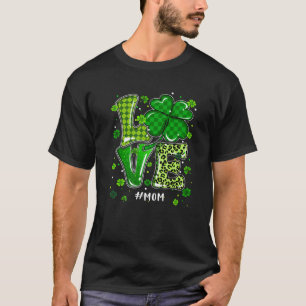 Camiseta Love Mom Green Plaid Leopard St Patrick's Day Clov