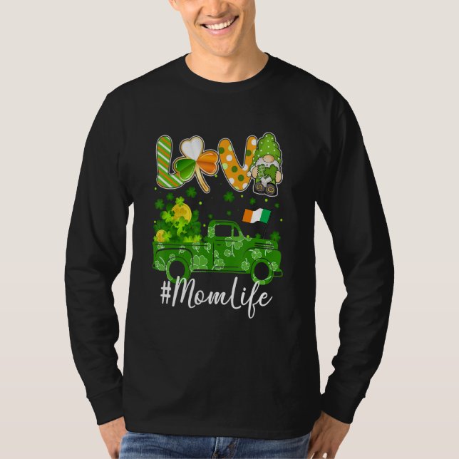 Camiseta Love Mom Life Gnome Camión Shamrock Flag St Patric (Anverso)