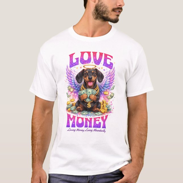 Camiseta Love Money Angel Dachshund Dog Abundance Art (Anverso)