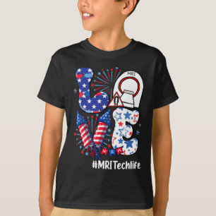 Camiseta Love Mri Tech Life Usa Flag Fireworks 4 De Julio