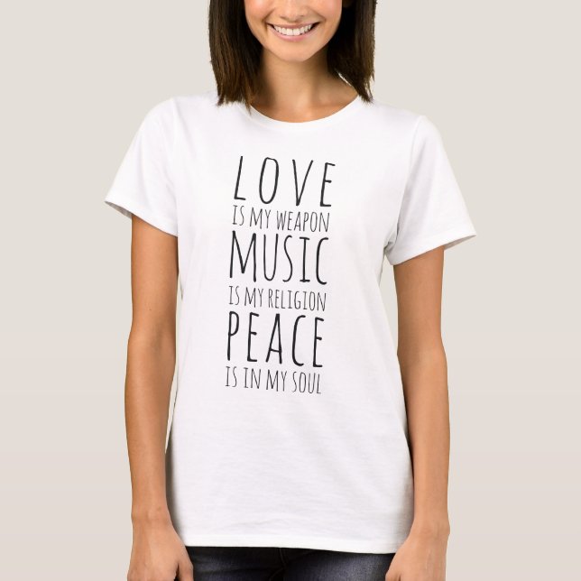 Camiseta Love, Music & Peace, (Anverso)