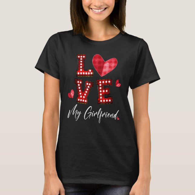 Camiseta Love My Girlfriend Red Plaid Heart Light Happy Val (Anverso)