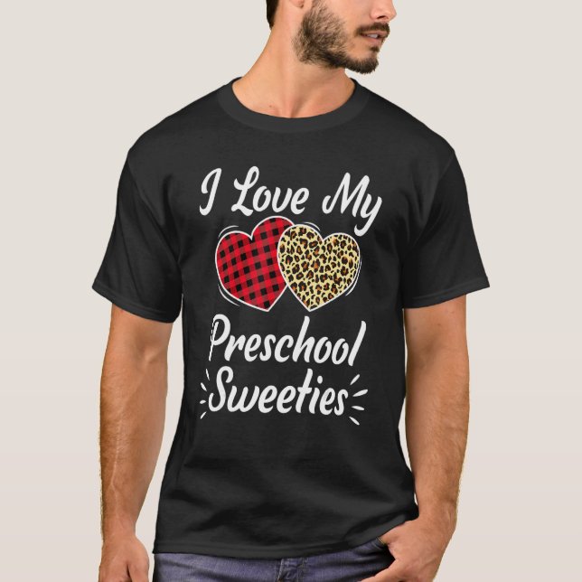 Camiseta Love My Preschool Hearts Leopard Plaid Teacher Val (Anverso)