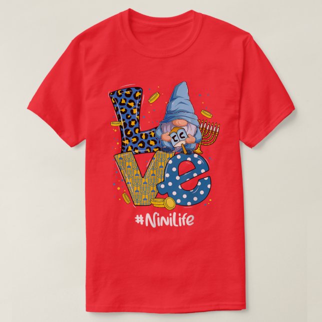 Camiseta Love Nini Life Leopard Gnome Happy Chanukah Gnome  (Diseño del anverso)