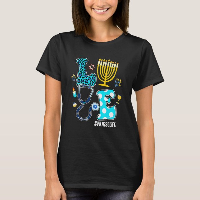 Camiseta Love Nurse Hanukkah Jewish Nurses Chanukah PJs Paj (Anverso)