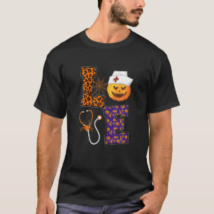 Camiseta LOVE Nurse Pumpkin Fall Médica Leopard Halloween N
