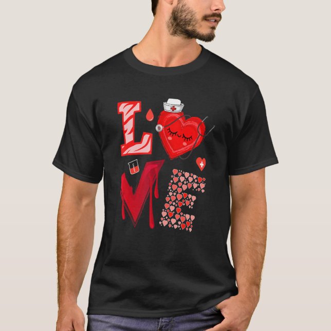 Camiseta Love Nurse Red Heart Happy Valentine's Day (Anverso)