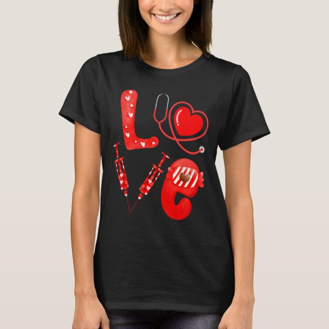 Camiseta Love Nurse Stethoscope Syringe Happy Valentines D  (Anverso)