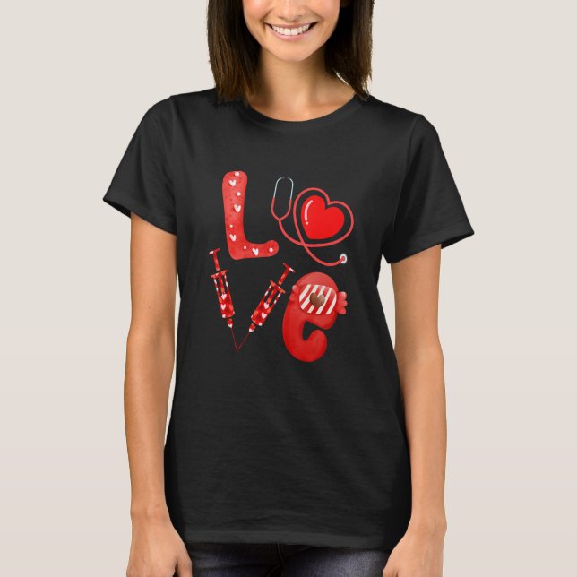 Camiseta Love Nurse Stethoscope Syringe Happy Valentine's D (Anverso)