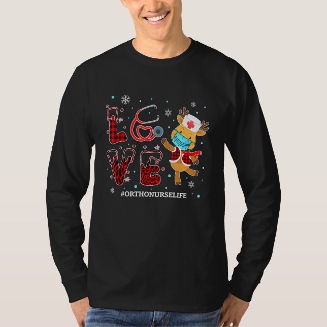 Camiseta Love Ortho Nurse Buffalo Plaid Leopard Xmas Reinde (Anverso)