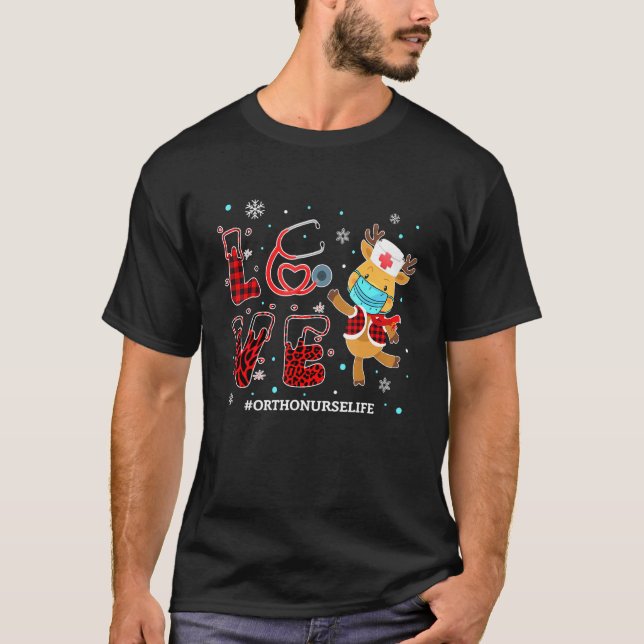 Camiseta Love Ortho Nurse Buffalo Plaid Leopard Xmas Reinde (Anverso)