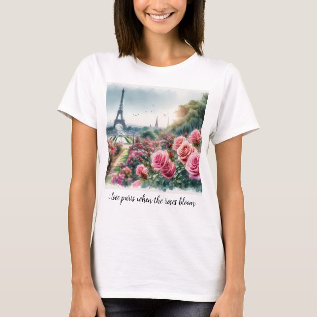 Camiseta Love Paris Pink Roses Floral T-Shirt (Anverso)