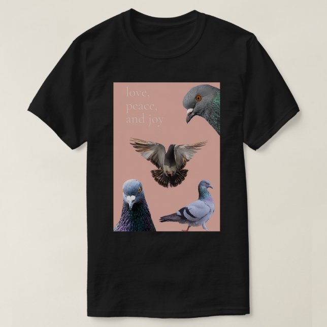 Camiseta love peace and joy friendly racing pigeon design (Diseño del anverso)