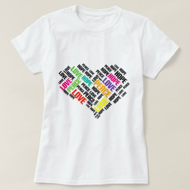 Camiseta LOVE PEACE HOPE Moda Elegante Word Cloud (Diseño del anverso)