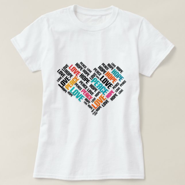 Camiseta LOVE PEACE HOPE Moda Elegante Word Cloud (Diseño del anverso)