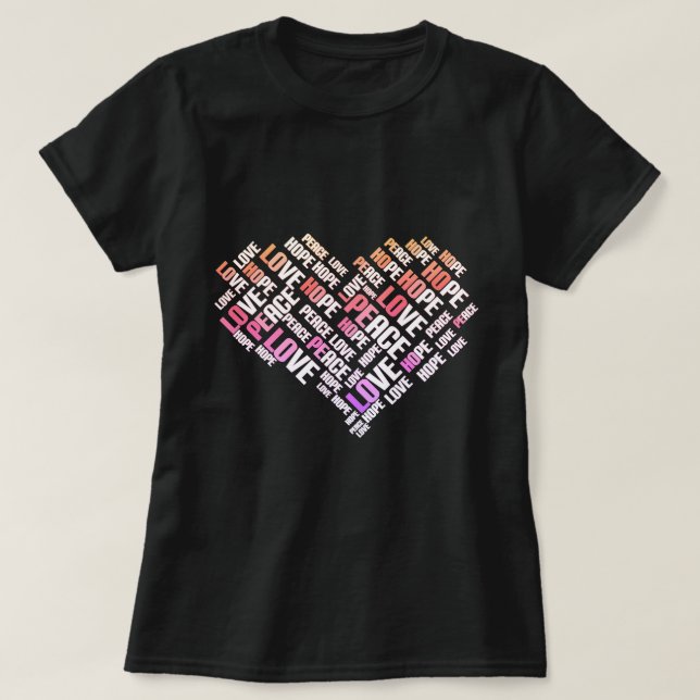 Camiseta LOVE PEACE HOPE Moda Elegante Word Cloud (Diseño del anverso)