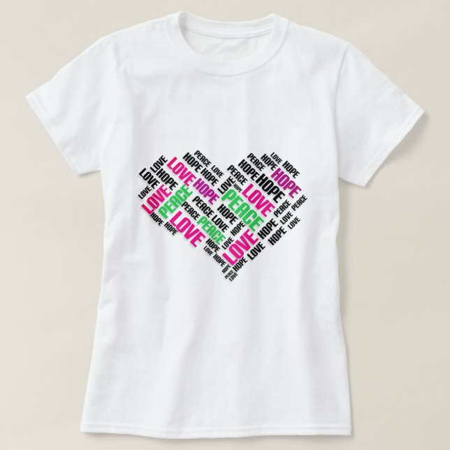 Camiseta LOVE PEACE HOPE Moda Elegante Word Cloud (Diseño del anverso)