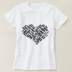 Camiseta LOVE PEACE HOPE Moda Elegante Word Cloud