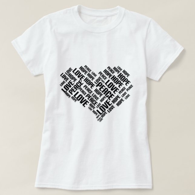 Camiseta LOVE PEACE HOPE Moda Elegante Word Cloud (Diseño del anverso)