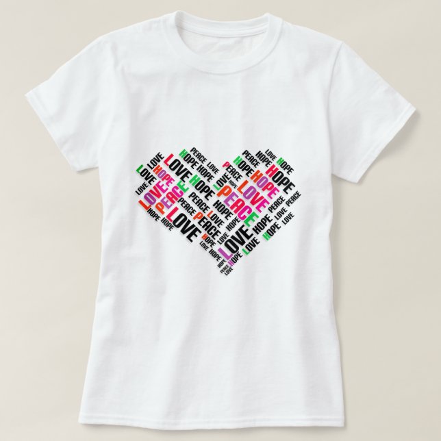 Camiseta LOVE PEACE HOPE Moda Elegante Word Cloud (Diseño del anverso)