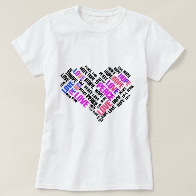 Camiseta LOVE PEACE HOPE Moda Elegante Word Cloud (Diseño del anverso)