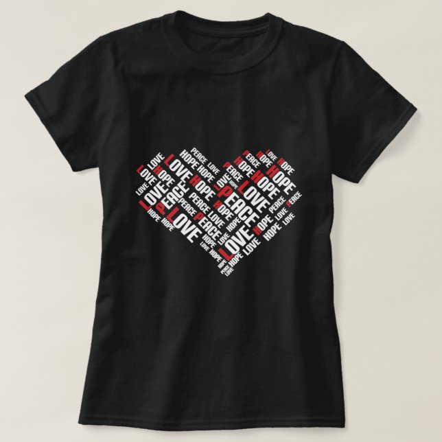Camiseta LOVE PEACE HOPE Moda Elegante Word Cloud (Diseño del anverso)
