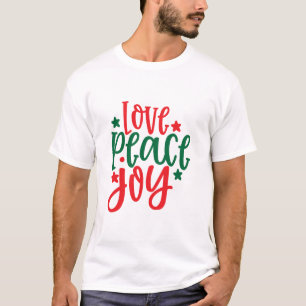 Camiseta Love Peace Joy Red Green Typography