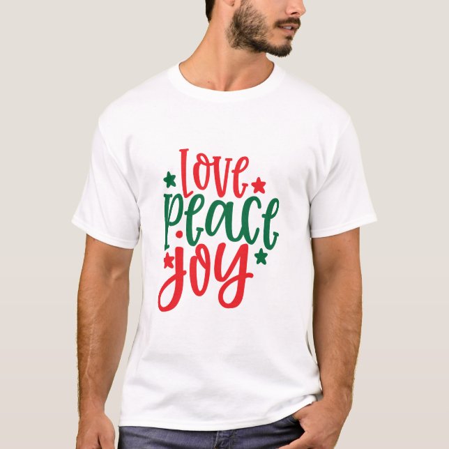Camiseta Love Peace Joy Red Green Typography (Anverso)