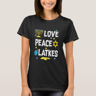 Camiseta Love Peace Latkes Hanukkah Chanukah Jewish