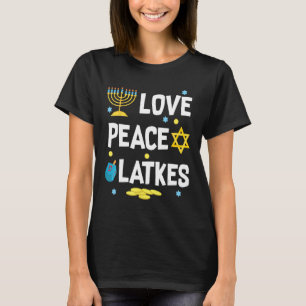 Camiseta Love Peace Latkes Hanukkah Chanukah Jewish Funny G