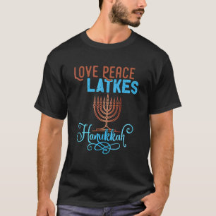 Camiseta Love Peace Latkes Hanukkah Menorah Nueve Velas