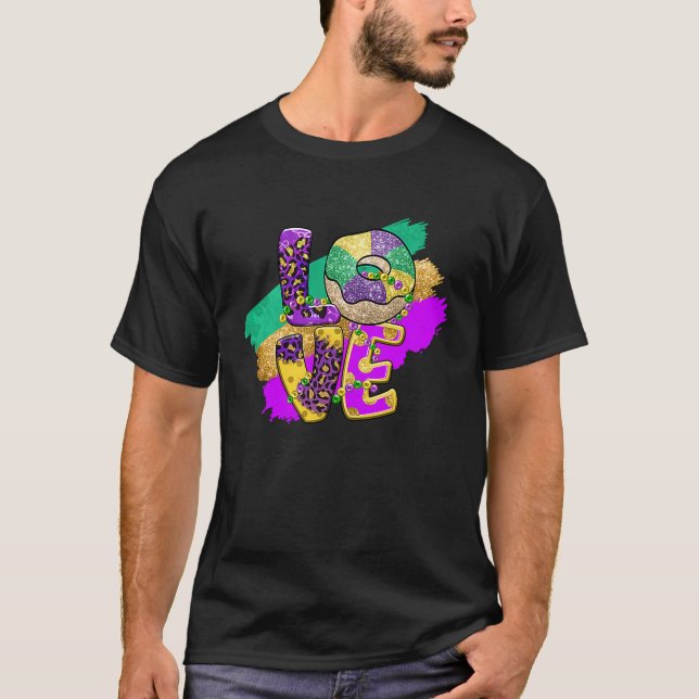 Camiseta Love Peace Mardi Gras King Cake Woman Kids Girls B (Anverso)