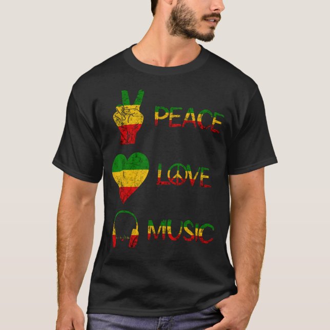 Camiseta Love Peace Music Rasta Reggae Rastafari Roots Regg (Anverso)