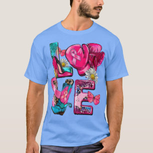 Camiseta LOVE Pink Sunflower Ribbon Breast Cancer Awareness