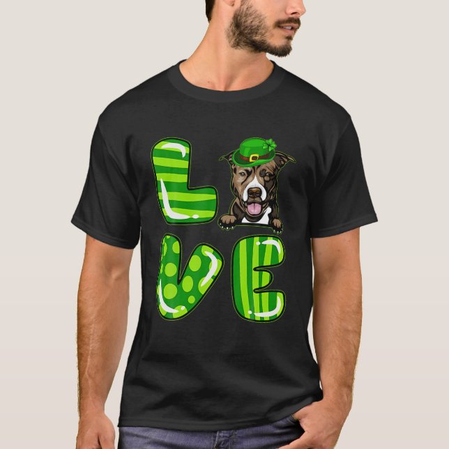 Camiseta Love Pitbull Lucky Clover Shamrock St Patrick's Da (Anverso)
