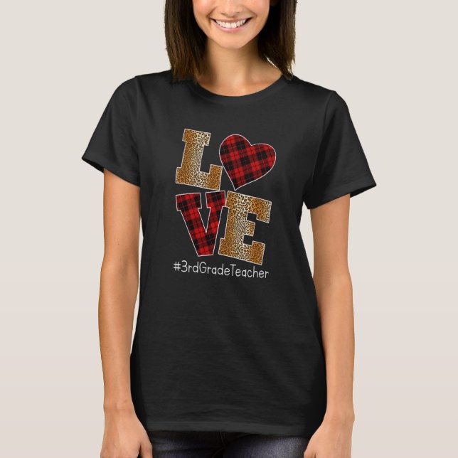 Camiseta LOVE Plaid Red Leopard 3rd Grade Teacher Valentine (Anverso)