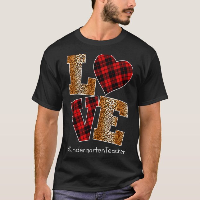 Camiseta Love Plaid Red Leopard Kindergarten Teacher Valent (Anverso)