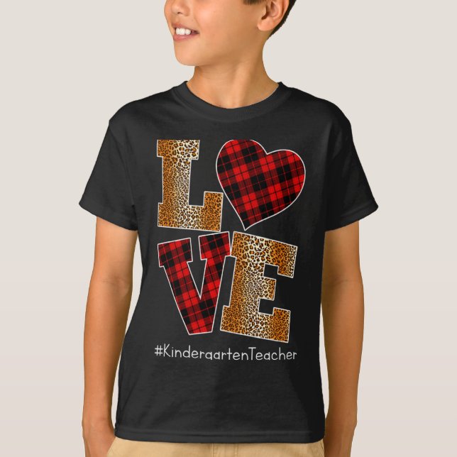 Camiseta Love Plaid Red Leopard Kindergarten Teacher Valent (Anverso)