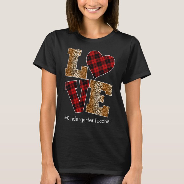 Camiseta LOVE Plaid Red Leopard Kindergarten Valent (Anverso)