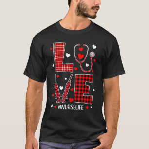 Camiseta LOVE Plaid Stethoscope Enfermera El día de San Val
