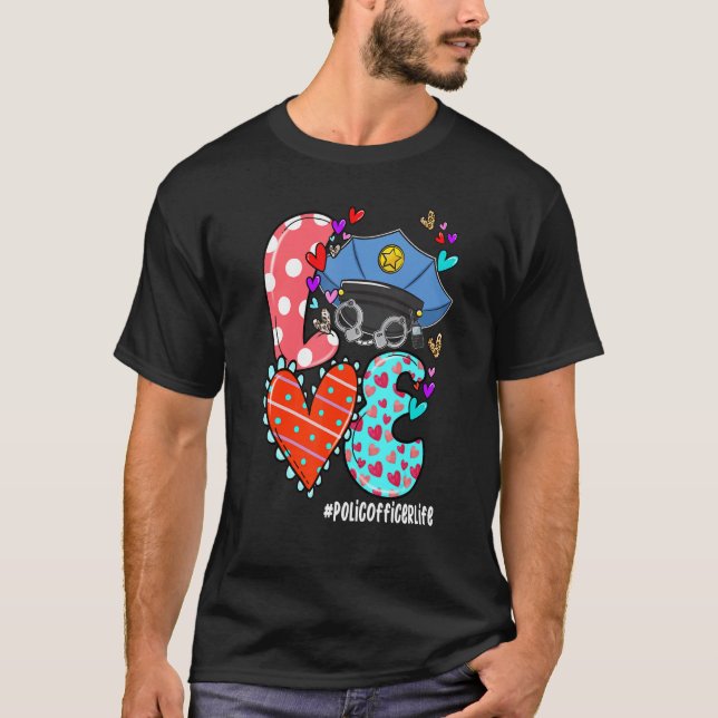 Camiseta LOVE Police Officer Life Leopard Heart Valentine's (Anverso)