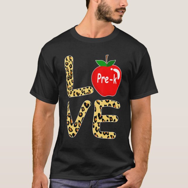 Camiseta Love Pre K Leopard Back To School Teacher Student (Anverso)