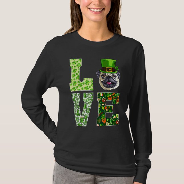 Camiseta Love Pug St Patrick's Day Funny Dog (Anverso)
