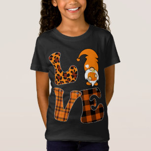 Camiseta LOVE Pumpkin Gnome Caída Otoño Leopard Plaid Check