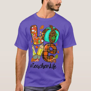 Camiseta LOVE Pumpkin Leopard Pencil Teacher Life Fall Than