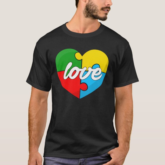 Camiseta LOVE Puzzle Pieces Heart Autism Awareness   (Anverso)