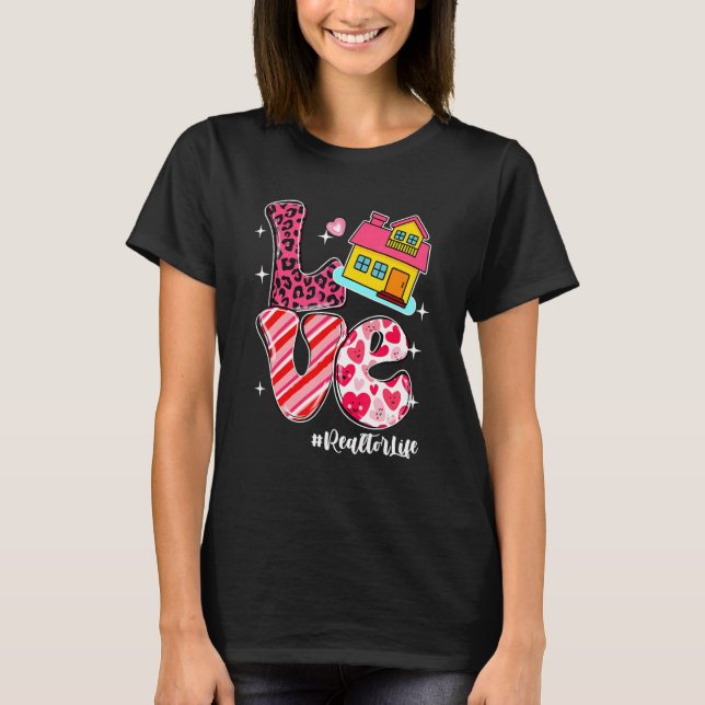 Camiseta LOVE Realtor Life Messy Bun Women Valentine's Day (Anverso)