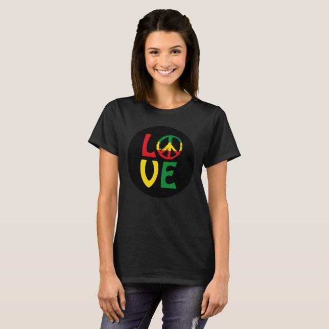 Camiseta LOVE Reggae con símbolo de paz (Anverso completo)